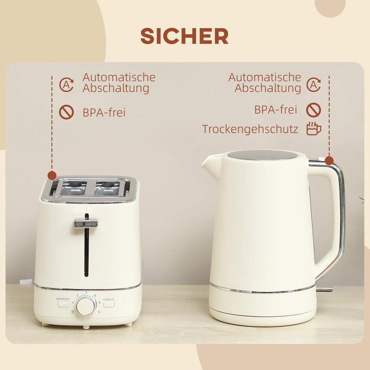 KOCHER-TOASTER-SET 2er Set Stahl Kunststoff Beige - Beige, Kunststoff (16/24.3/21.2cm) - HOMCOM