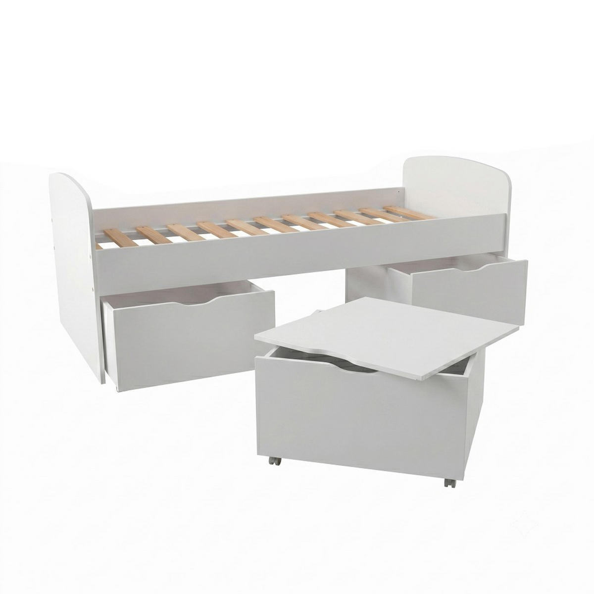 KINDERBETT MIA / SPIELBETT Lattenrost + 3x Schubladen - Weiß - Weiß, Holz/Holzwerkstoff (90/190cm) - Weber Industries
