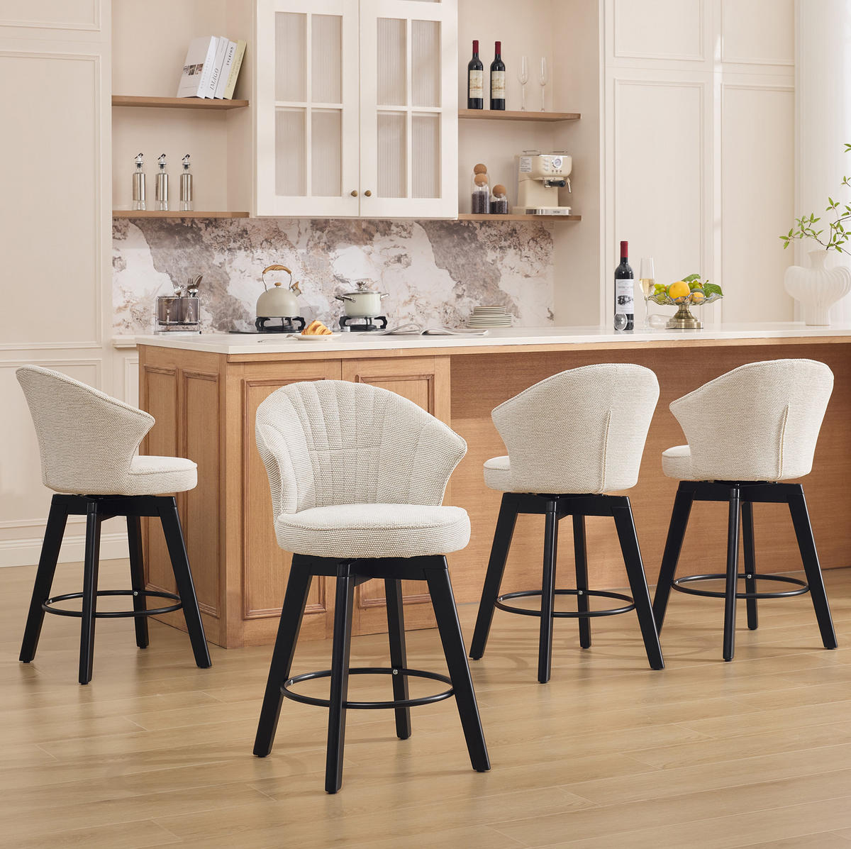 BARHOCKER drehbar mit Rückenlehne 51 x 52,5 x 92,5 cm Beige - Beige, Metall (51/92.5/52.5cm) - Meubliv