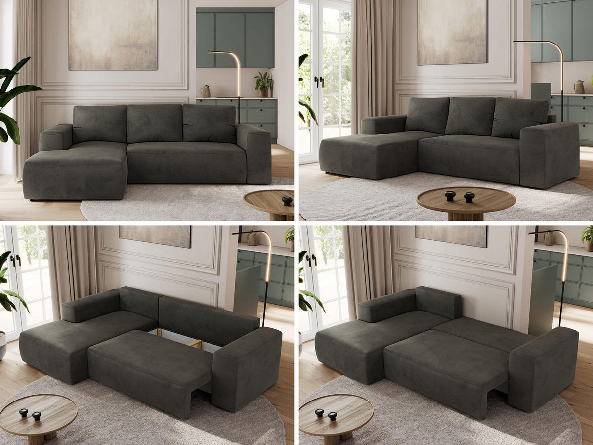 ECKSOFA TRENTINO L Dunkelgrau Velvet - Links - Dunkelgrau/Schwarz, Textil (266/164cm) - MKS