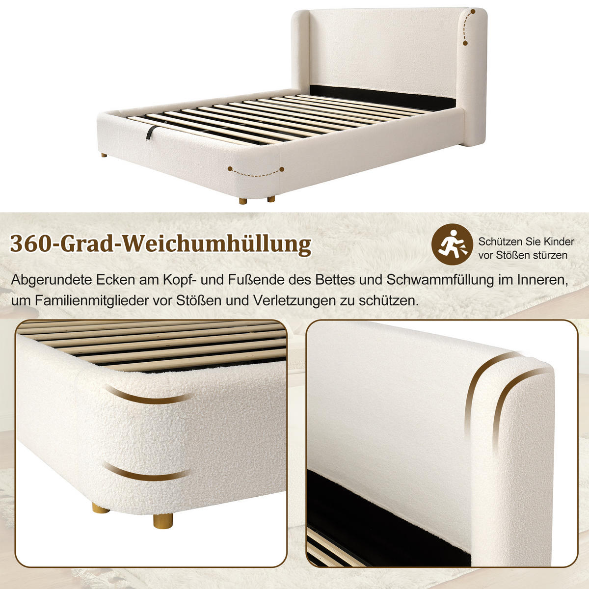 POLSTERBETT Beige Bouclé 180x200 Hydraulik Stauraum - Beige, Leder (180/200cm) - FLIEKS