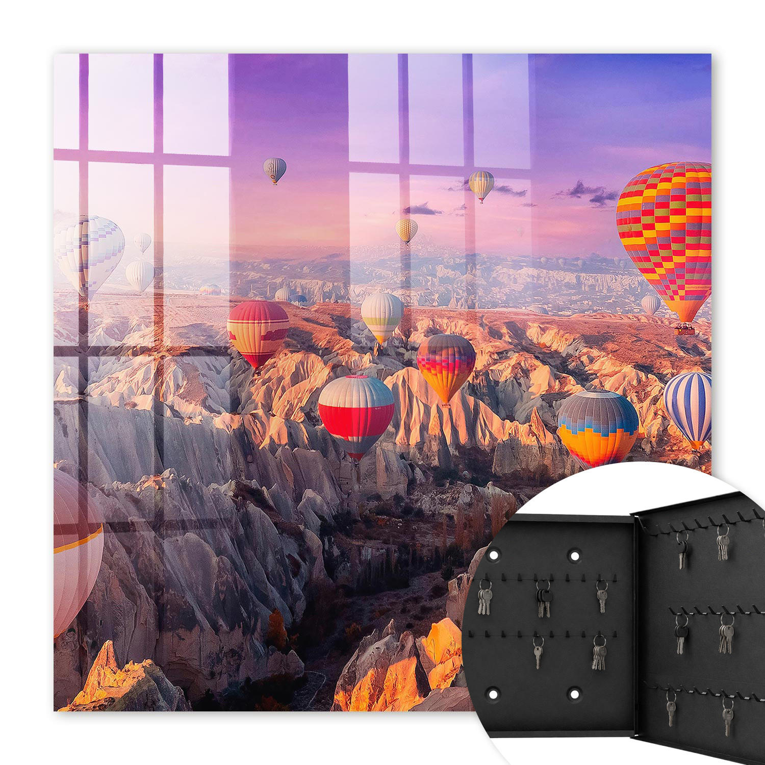 SCHLÜSSELBOX Schwarz 30x30 cm- Türöffnung nach rechts - Ballons in der Luft - Pink, Metall (30/30/5cm) - TULUP