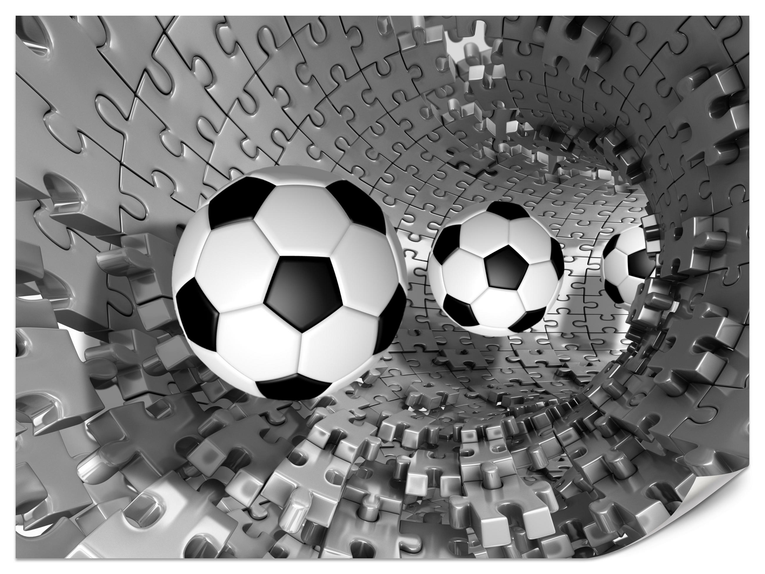 FOTOTAPETE für Wohnzimmer Fußball Puzzle Sport Abstraktion 300x210 - Schwarz/Weiß, Papier (300/210cm) - Muralo