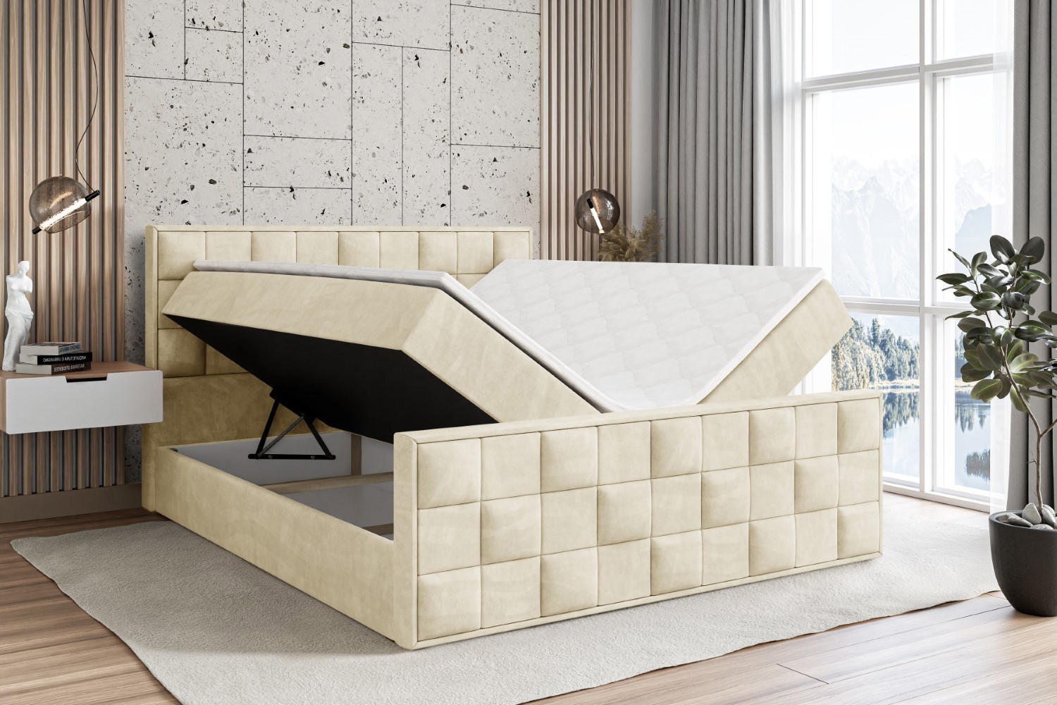 Thumbnail - Altdecor Boxbett, Beige, Holzwerkstoff, Höhe ca. 21 cm, 120x200 cm, Schlafzimmer, Betten, Boxspringbetten