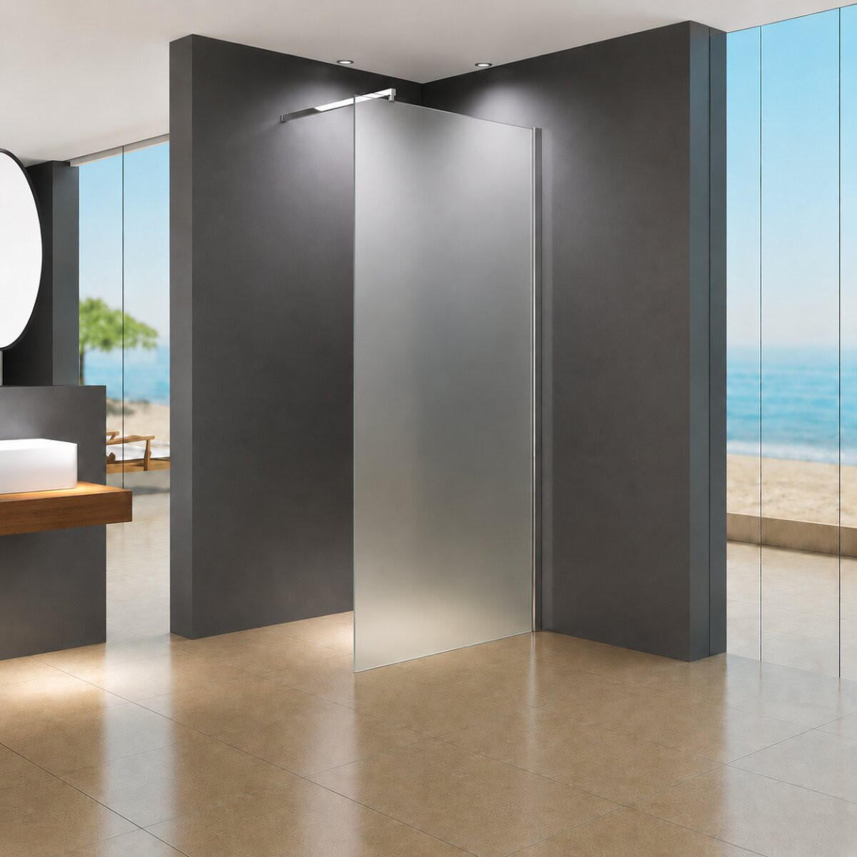WALK-IN-DUSCHWAND 160 × 200 cm – Satiniertes ESG-Sicherheitsglas – Silber - Silberfarben, Glas (10/160/200cm) -  Glaswerk Westfalen
