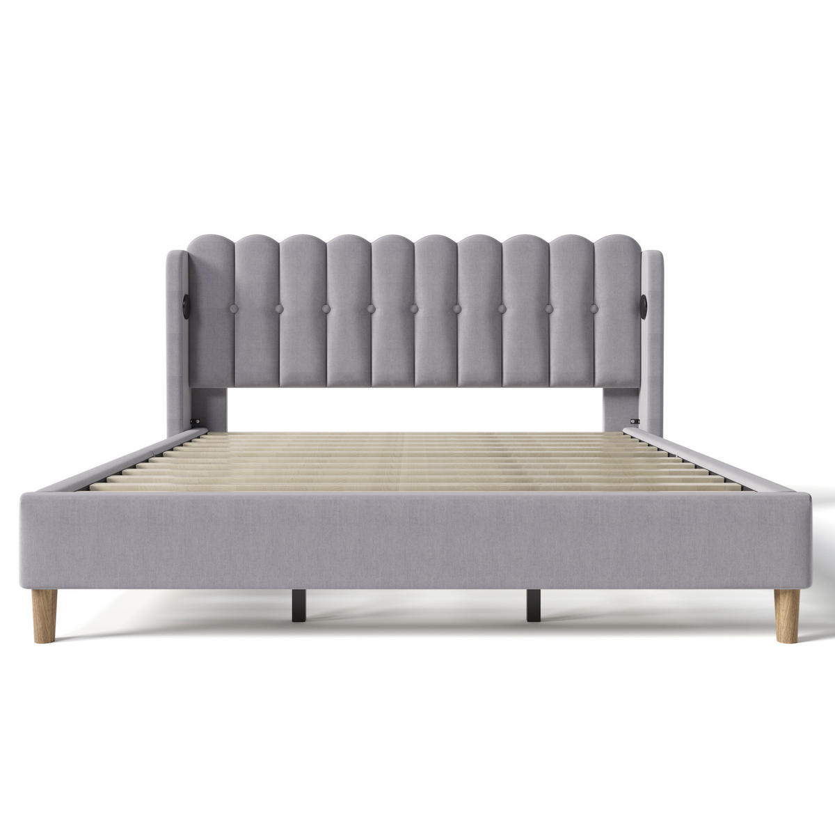 POLSTERBETT 180/200 cm aus Leinen mit USB- und Typ-C-Ladefunktion Grau - Grau, Textil (180/200cm) - Modenvie