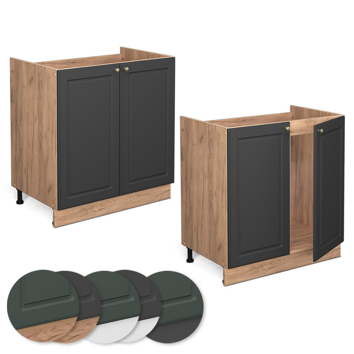 SPÜLENUNTERSCHRANK Fame-Line Anthrazit-Gold 80 cm ohne AP - Honigeiche/Anthrazit, Holzwerkstoff (80/82/51.6cm) - Vicco