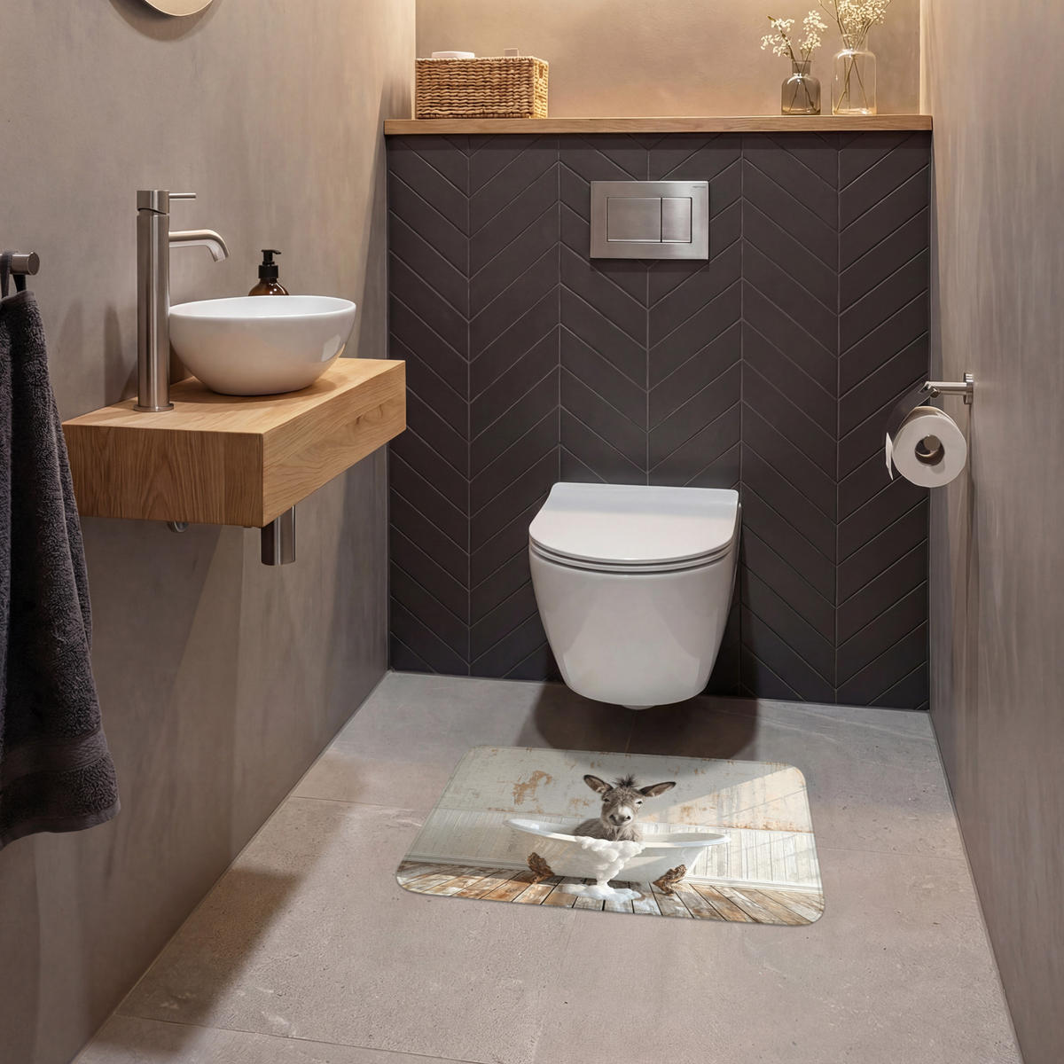 WC PŘEDLOŽKA Osel - Zvířata - Vana - Pěna 60x40 cm - krémová, textil/plast (60/1cm) - OnlyWow