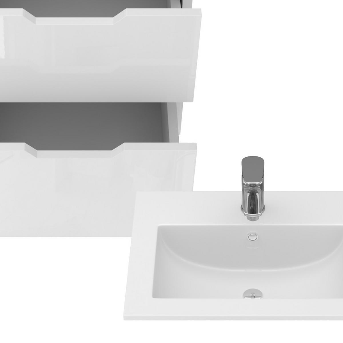 WASCHTISCHKOMBI Clayton, Weiß Hochglanz, 2 Teile, mit Waschbecken und 2 Schubladen - Weiß, Holzwerkstoff (49/81/39cm) - Vicco