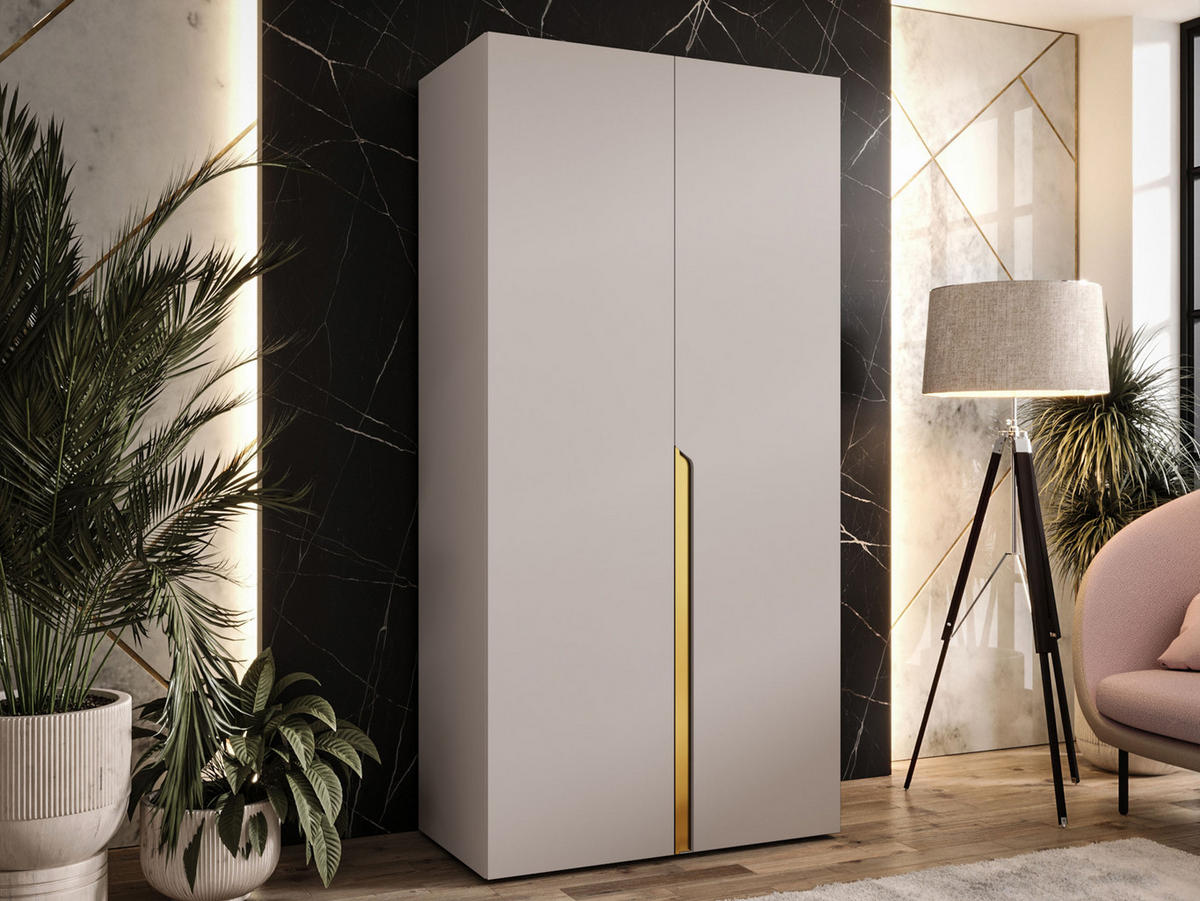 DREHTÜRENSCHRANK Mila I 100 - Kaschmir/Goldfarben, Holzwerkstoff/Kunststoff (100/202/52cm) - MIRJAN24