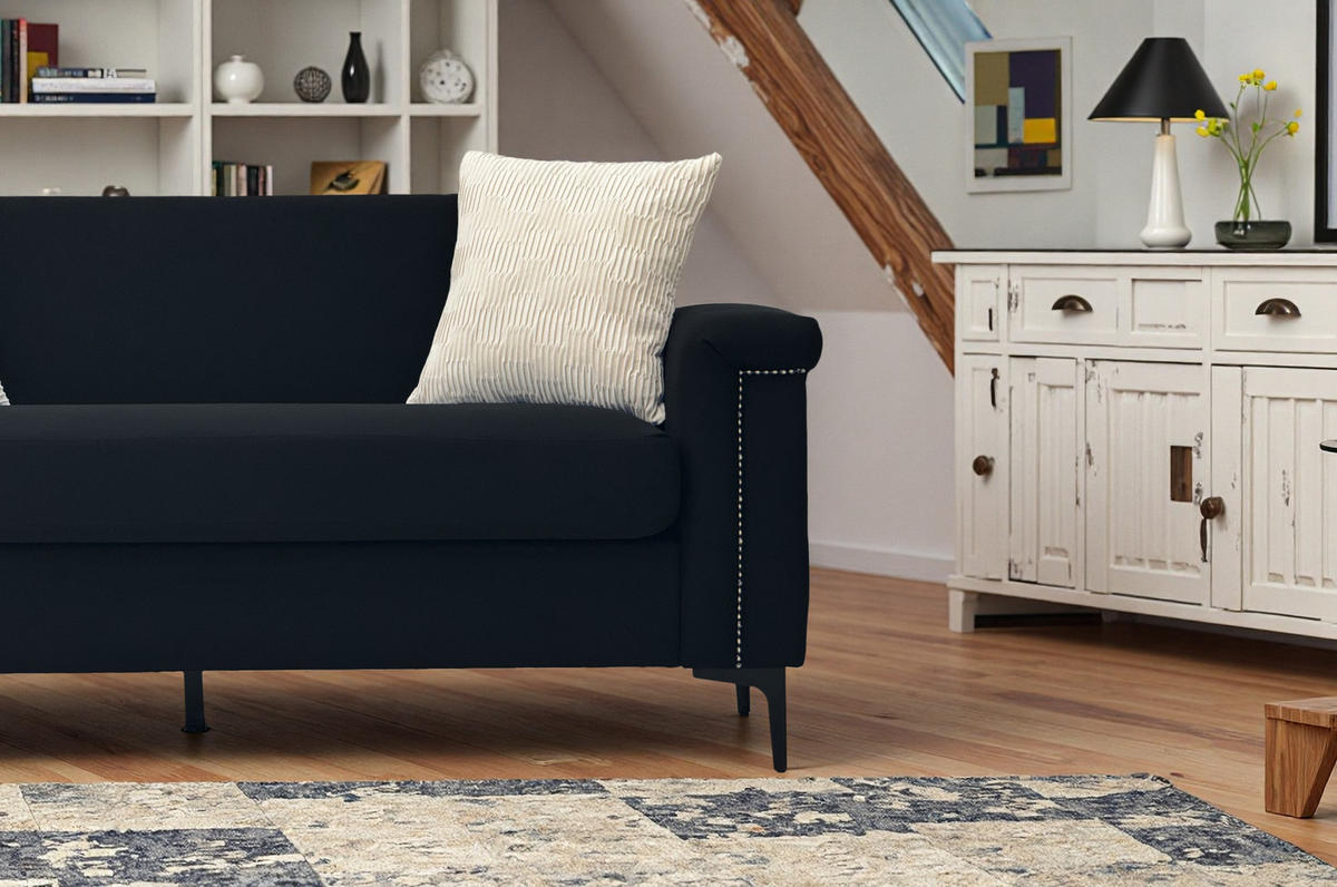 2-SITZER Sofa Massivholzrahmen mit Stoffbezug und Metallfüßen 172/73.5/81.5 cm Schwarz - Schwarz, Textil (73.5/81.5/172cm) - Redom