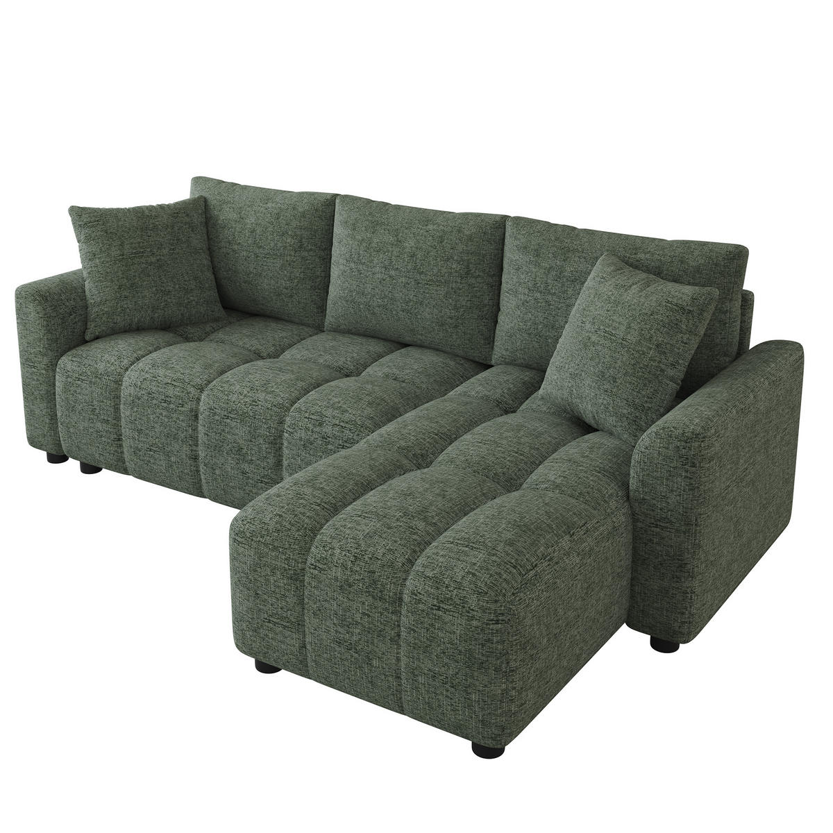 ECKSOFA 204/127/82.5 cm Grün Chenille mit 2 Zierkissen - Grün, Kunststoff/Textil (204/127cm) - Oxeza