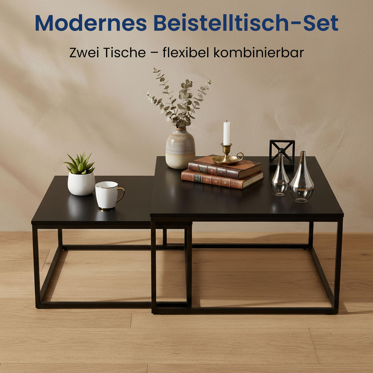 COUCHTISCH 2er Set quadratisch schwarz - Schwarz, Holzwerkstoff (70/70/42cm) - Home Collective