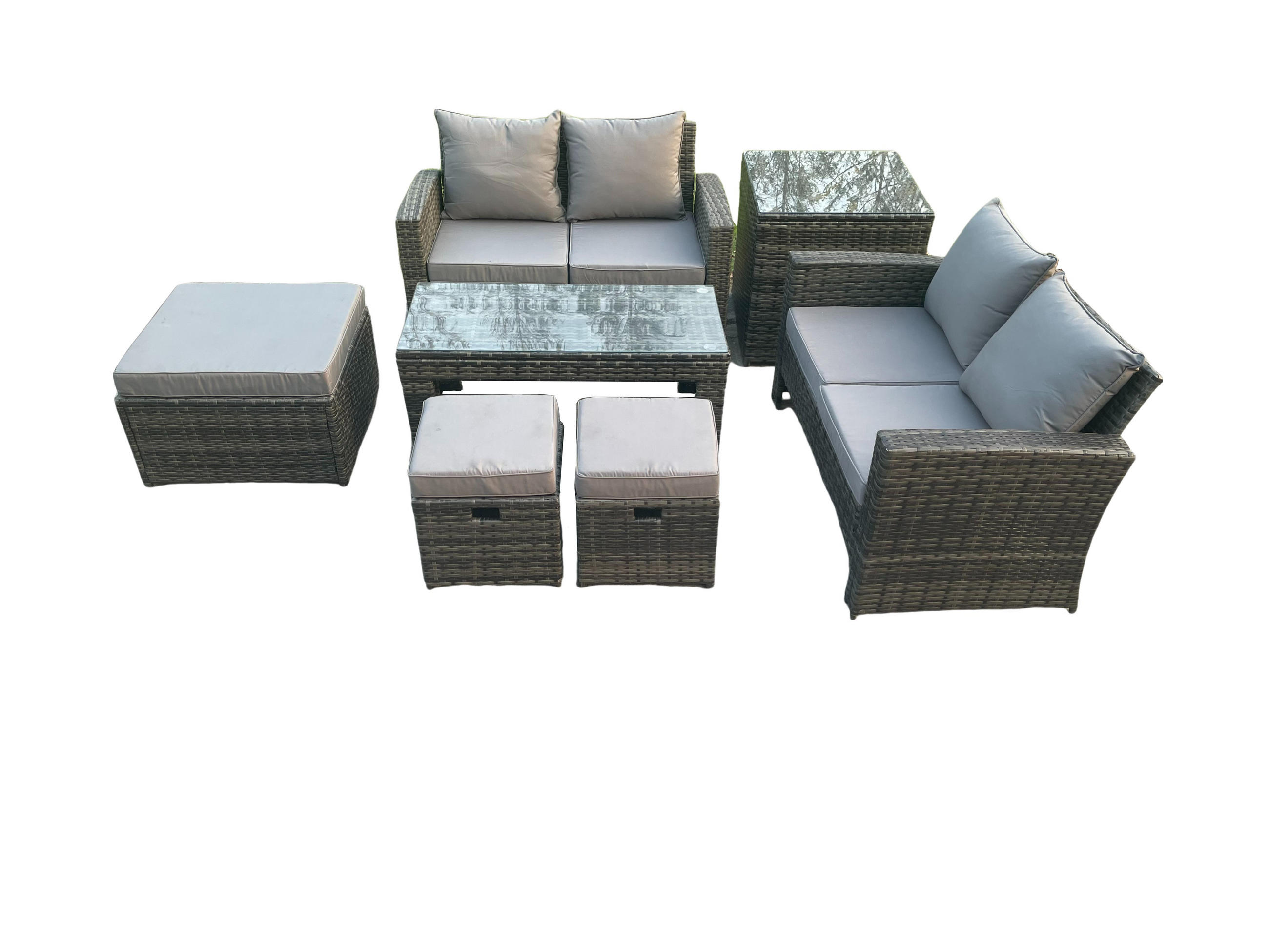 GARTENSOFA Hohe Rückenlehne Polyrattan Dunkelgrau 7-Sitzer - Dunkelgrau, Metall - Fimous