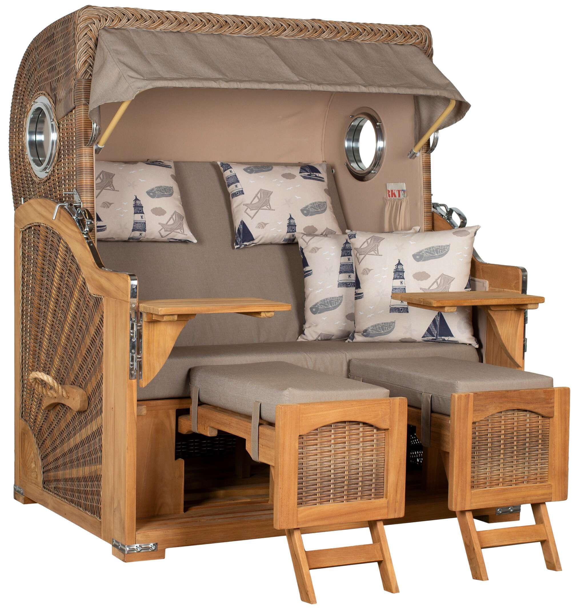 STRANDKORB XXL Düne Grande Teak Banana - Braun, Metall (142/170/95cm) - Mr. Deko