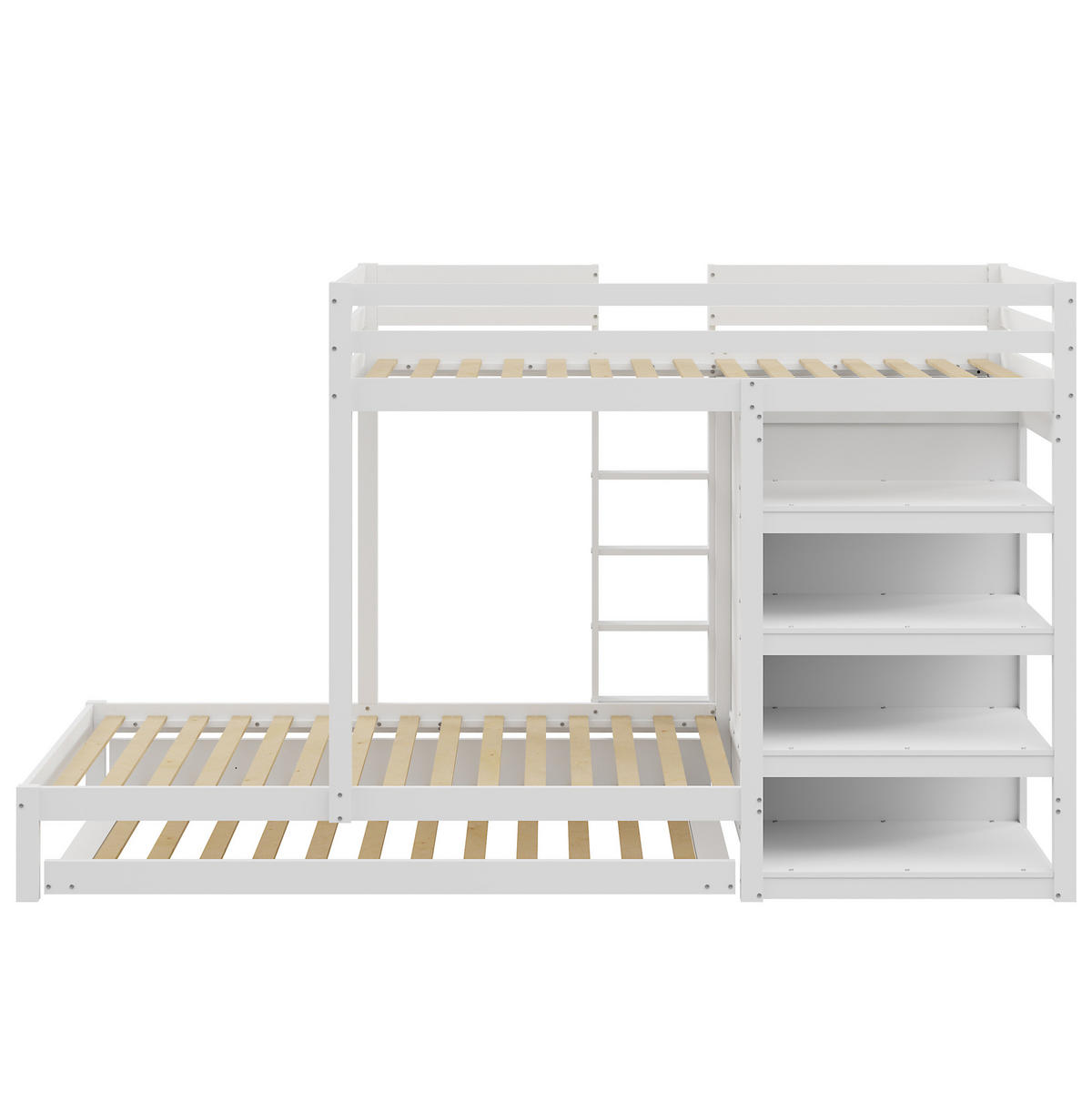 ETAGENBETT mit Ausziehbett, Kleiderschrank und Schubladen 90x200 cm Weiß - Weiß, Holzwerkstoff (90/200cm) - Beauniv