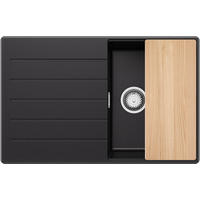 SPÜLBECKEN Kopenhagen, 2-er set Schwarz 78/50 cm 1 Becken + Ablauf-Set + Schneidebrett ab 45er Unterschrank - Chromfarben/Beige, Kunststoff (78/20/50cm) - Primagran