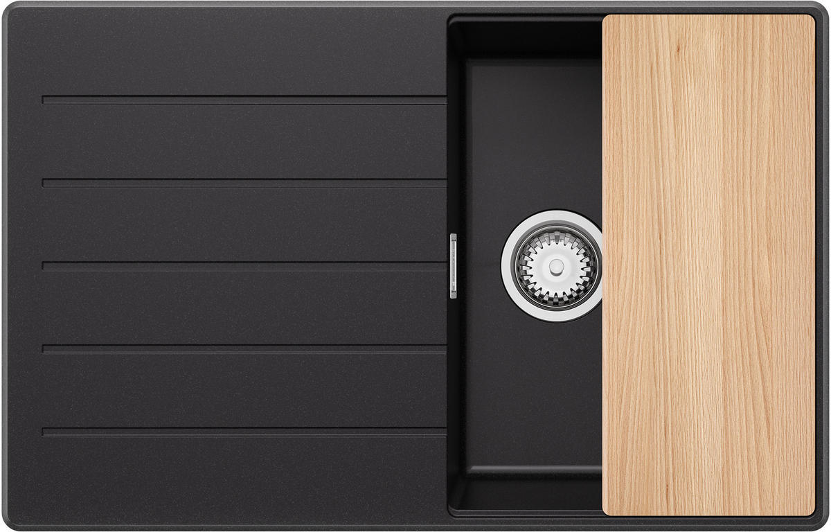 SPÜLBECKEN Kopenhagen, 2-er set Schwarz 78/50 cm 1 Becken + Ablauf-Set + Schneidebrett ab 45er Unterschrank - Chromfarben/Beige, Kunststoff (78/20/50cm) - Primagran