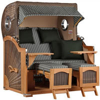 STRANDKORB Düne Grande Bullauge Teak PE Grey Dessin 504 - Braun/Grün, Metall (142/170/95cm) - Mr. Deko