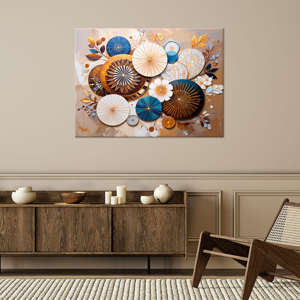 LEINWANDBILD Abstraktion Kreise im Boho-Stil Beige 60x40cm - Beige, Textil (60/40cm) - Feeby