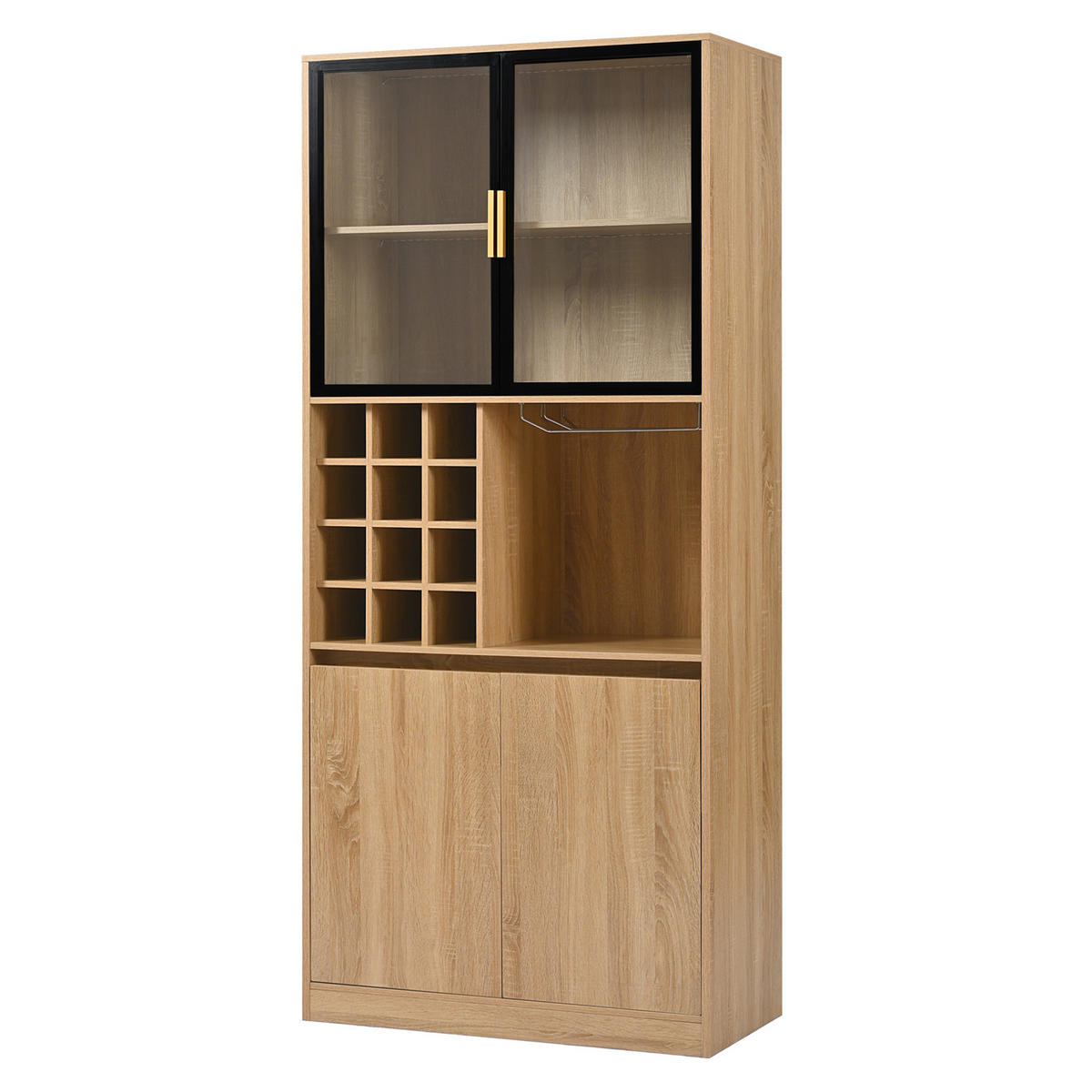 VITRINE Organizer 80x40x180 cm Naturfarben mit Glastüren & LED-Lichtleiste - Naturfarben, Holzwerkstoff (80/180/40cm) - Modfu