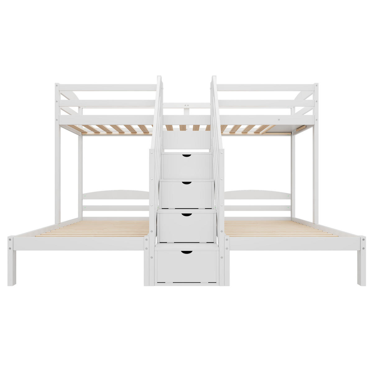 ETAGENBETT 90x200cm, für 3 Personen, Kiefer, ausziehbare Leiter, Schutzgitter, EN747, Weiß - Weiß, Holz (90/200cm)