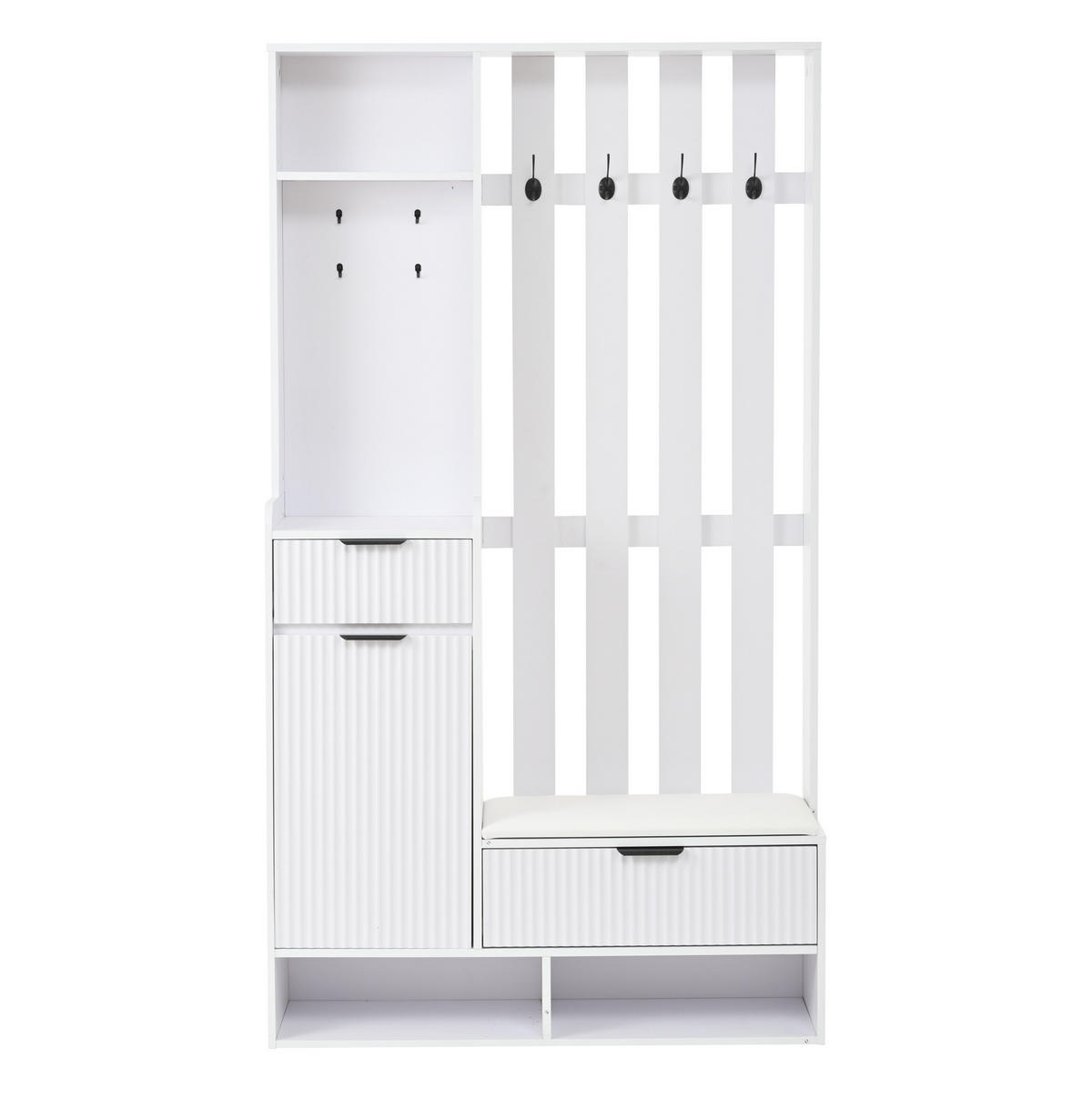GARDEROBENKOMBINATION 100/30/180 cm aus Spanplatte mit Sitzbank, Schubladen und Kippschutz Weiß - Weiß, Holzwerkstoff (100/180/30cm) - Modenvie