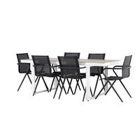 GARTENSET, Merlo, Tisch Weiß, Stühle Schwarz, Metall / Stoff, 90 x 200 x 75 cm, 7-teilig - Weiß, Metall - ebuy24