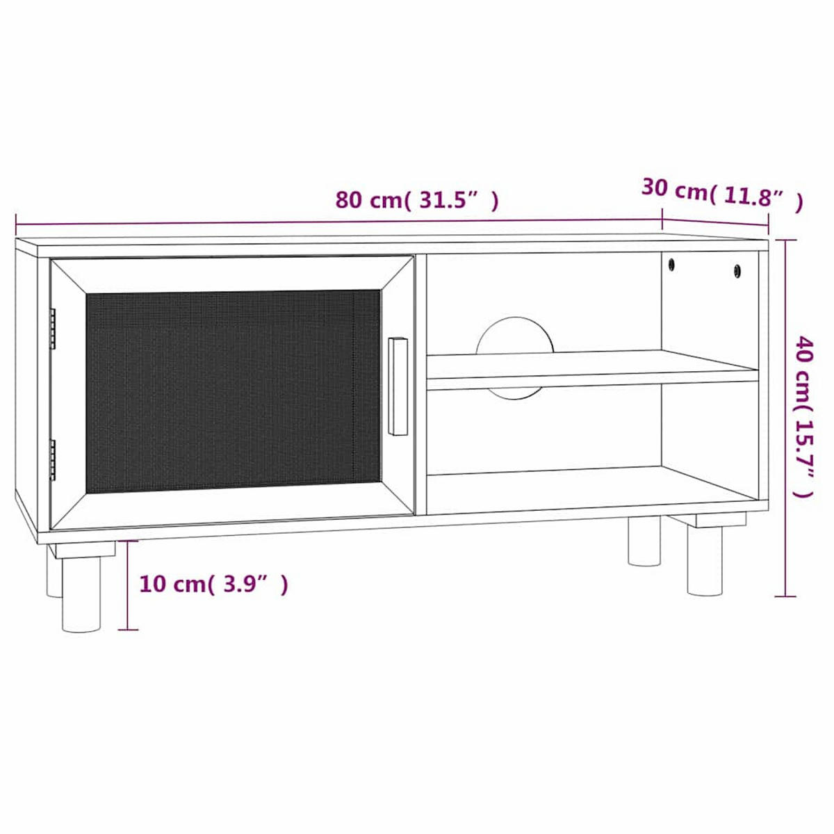 TV-SCHRANK Braun 80/30/40 Cm Massivholz Kiefer Und Natur-Rattan - Braun, Holz (30/40/80cm) - vidaXL