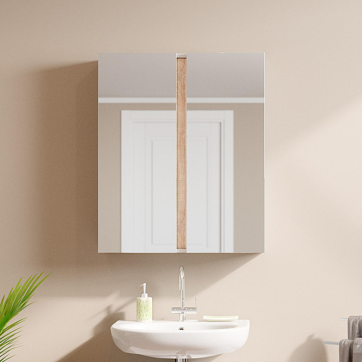 BADMÖBEL-SET Gloria Weiß 2 Teile - Weiß/Sonoma Eiche, Holzwerkstoff (70/55/34cm) - Vicco