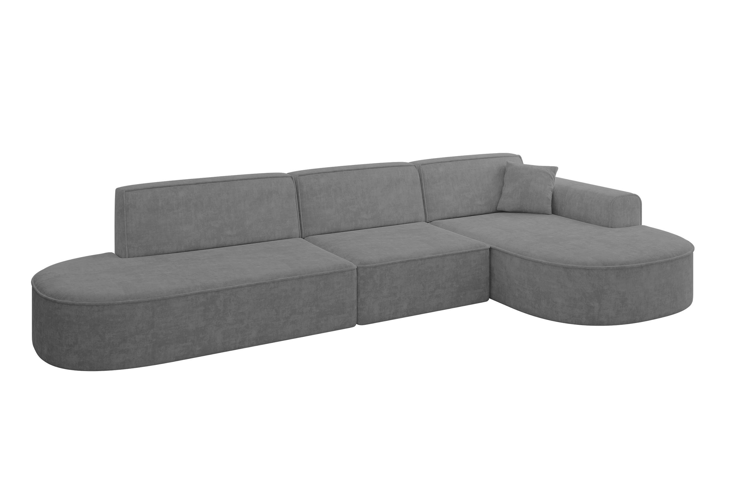 ALTDECOR ROHOVÁ SEDACÍ SOUPRAVA s otomanem vpravo MARI-L2 – 328 x 171 x 79 cm, šedá barva, velur