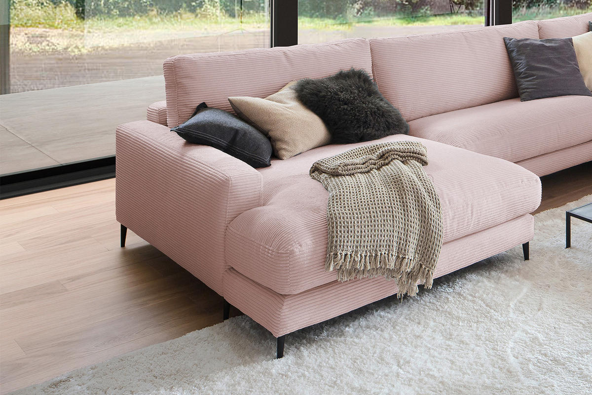 WOHNLANDSCHAFT CARA Pink Cord - Pink/Roségold, Textil (341/84/223cm) - KAWOLA