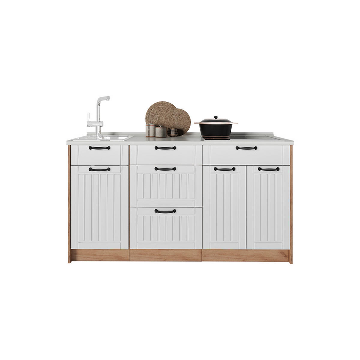 KUCHYNSKÝ BLOK Fame-Line, Biely vidiecky dom/Dub Goldkraft, 150 cm, AP Marble - biela/dub medový, kompozitné drevo (150/82/60cm) - Vicco