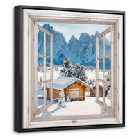 LEINWAND Bilder mit Rahmen - Winterlandschaft - Hütte - Berge - Ausblicke - Aussicht - Natur - 20x20 - Weiß Hochglanz, Textil (20/20cm) - MuchoWow