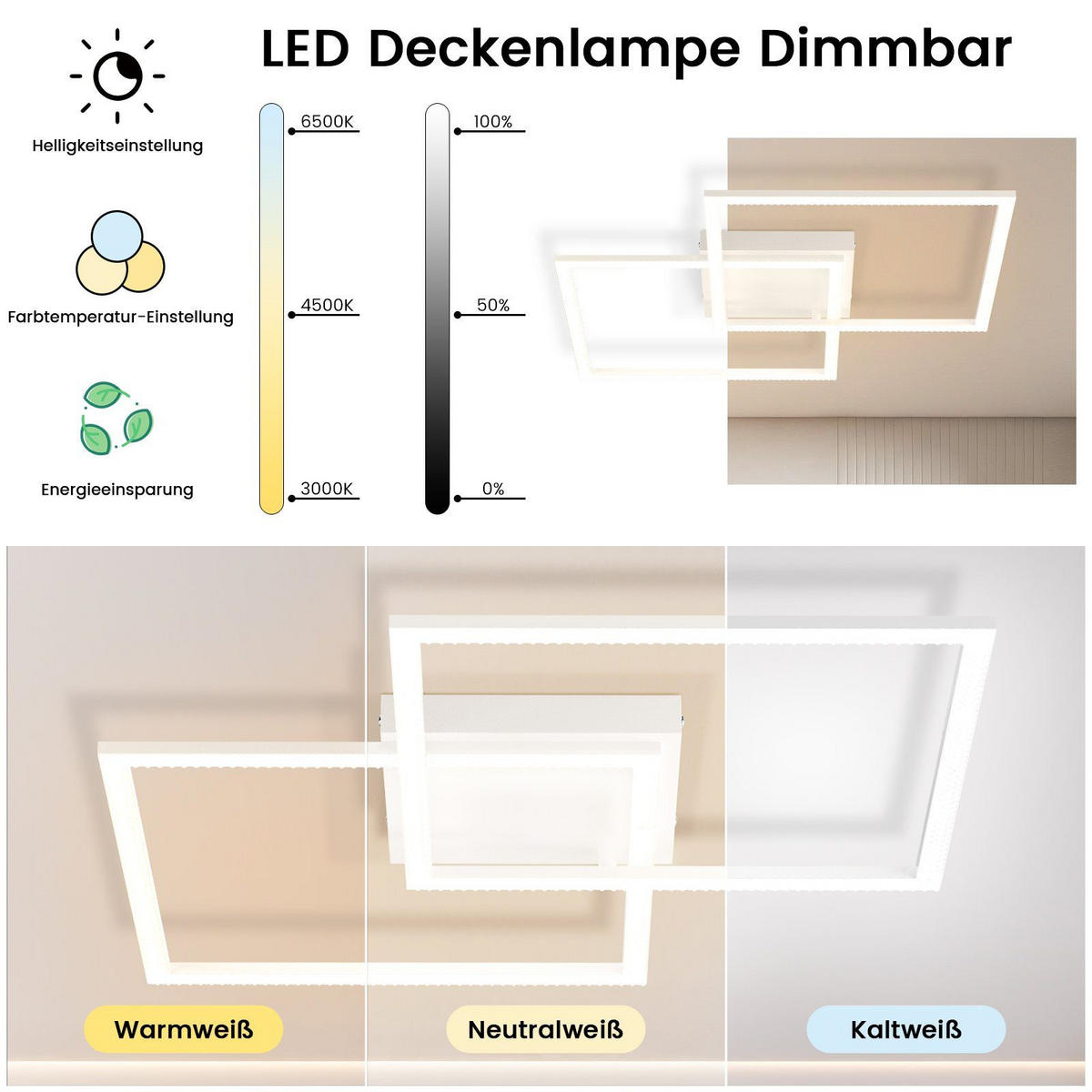 LED-DECKENLEUCHTE Friedhelm 54/54/8 cm - Weiß, Metall (54/54/8cm) - Nettlife