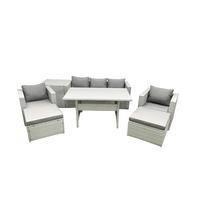 GARTENMÖBEL SET mit Sofa,2 Großer Hockern,Beistelltisch Polyrattan Hellgrau 7-Sitzer - Hellgrau/Grau, Glas/Kunststoff - Fimous