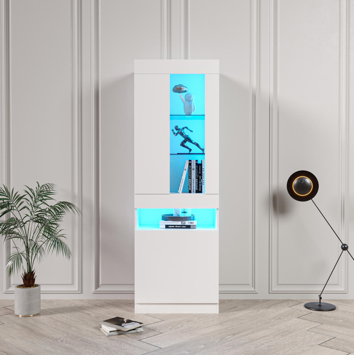 VITRINE 50/40/180 cm Weiß aus Spanplatte mit LED-Beleuchtung - Weiß, Holzwerkstoff (40/180/50cm) - OKMYHOME