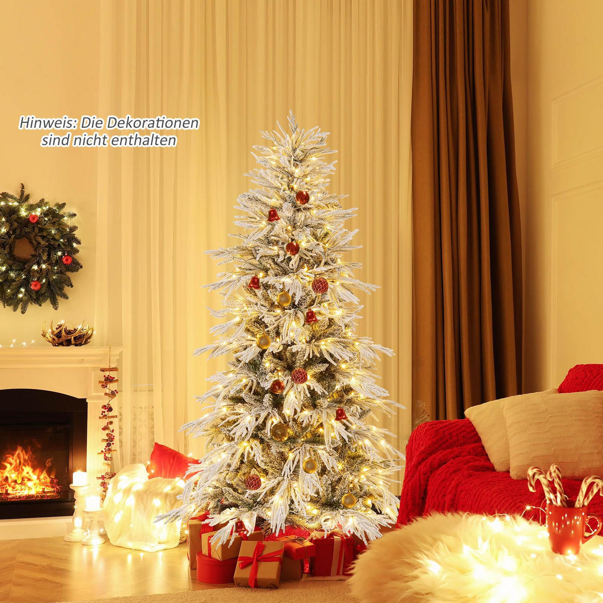 WEIHNACHTSBAUM Tannenform mit 250 warmweißen LED-Lichtern und Schnee 180 cm grün - Grün, Metall (180cm) - COSTWAY
