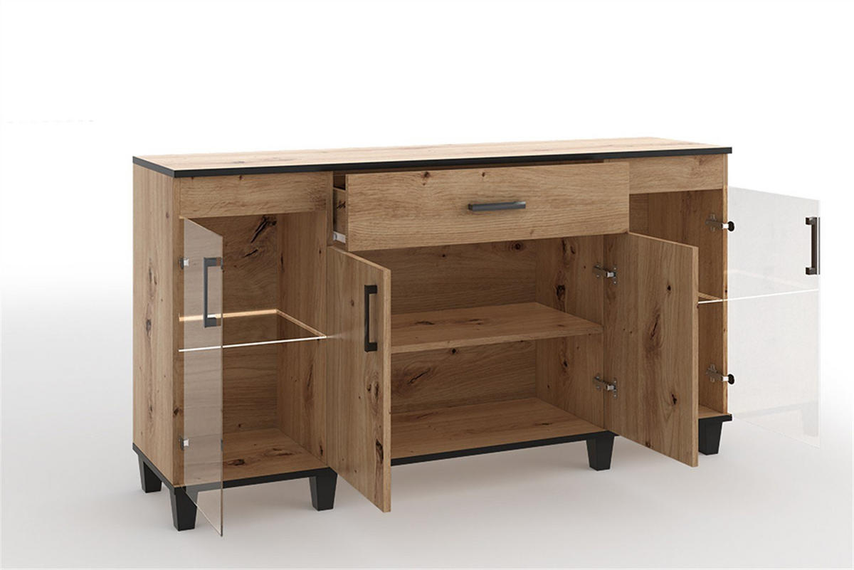 KOMMODE CORTEZA 160/90/40cm mit 1 Schubladen 4 Türen Eiche Artisan - Eiche Artisan, Holzwerkstoff (160/90/40cm) - MASSENO