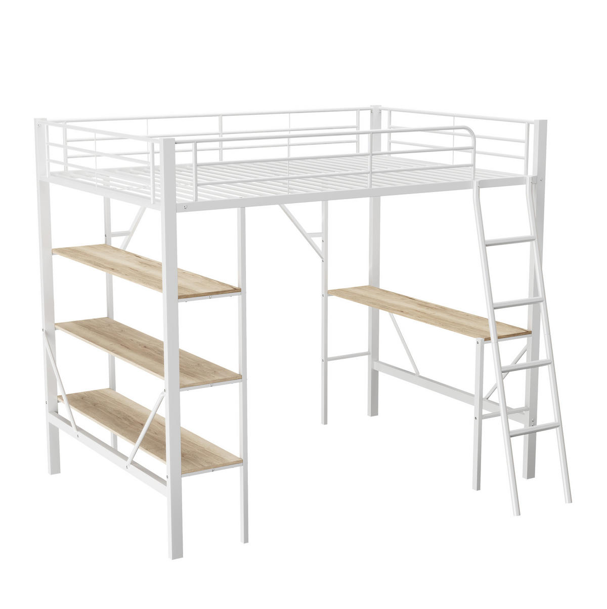 HOCHBETT 90/200 cm in Weiß mit Schreibtisch und 3 Ablagen - Weiß, Holzwerkstoff (90/200cm) - Flora Grace