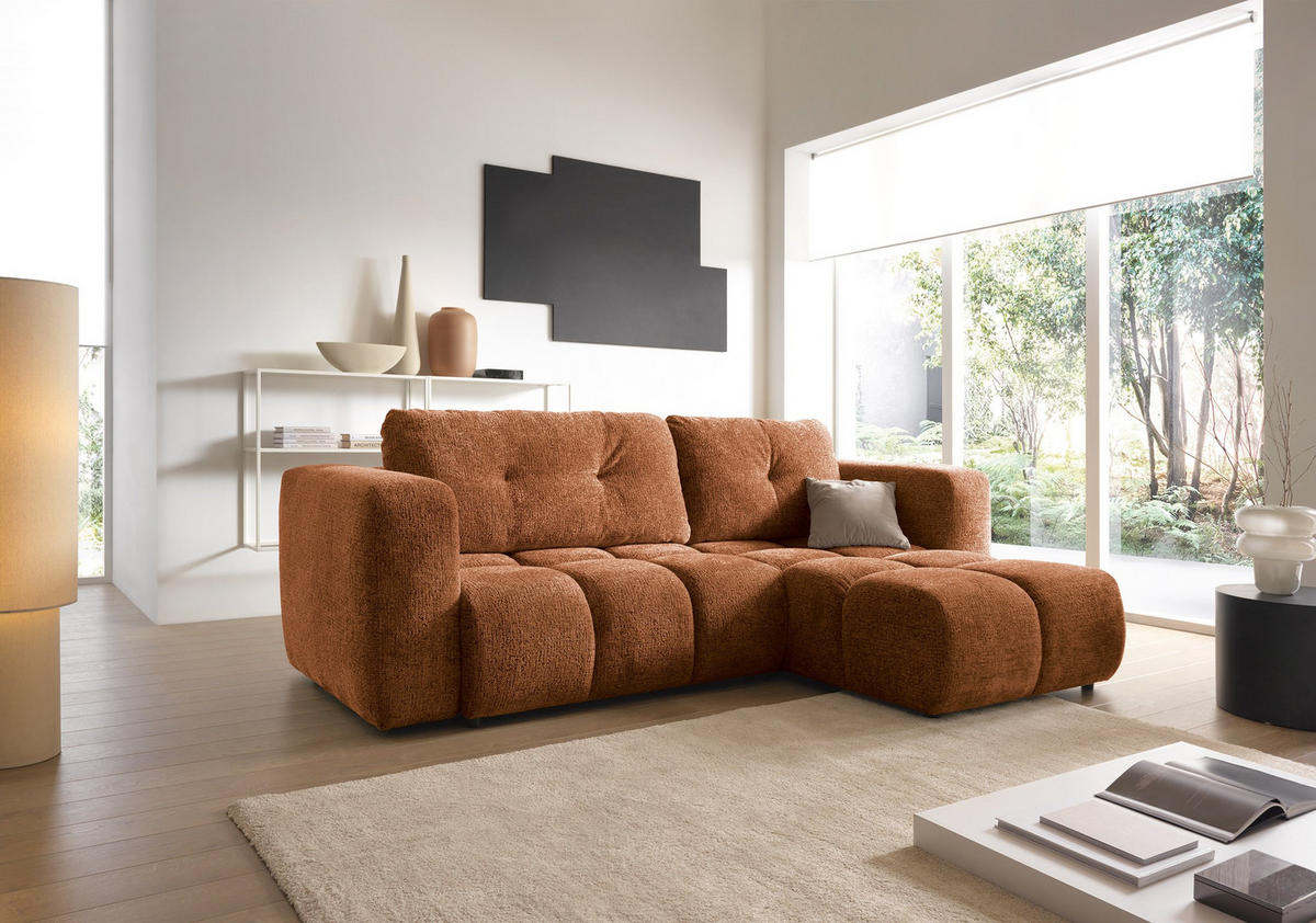 ECKSOFA ARTE 02 Orange Chenille mit Schlaffunktion - Orange, Holz (273/176cm) - MASSENO