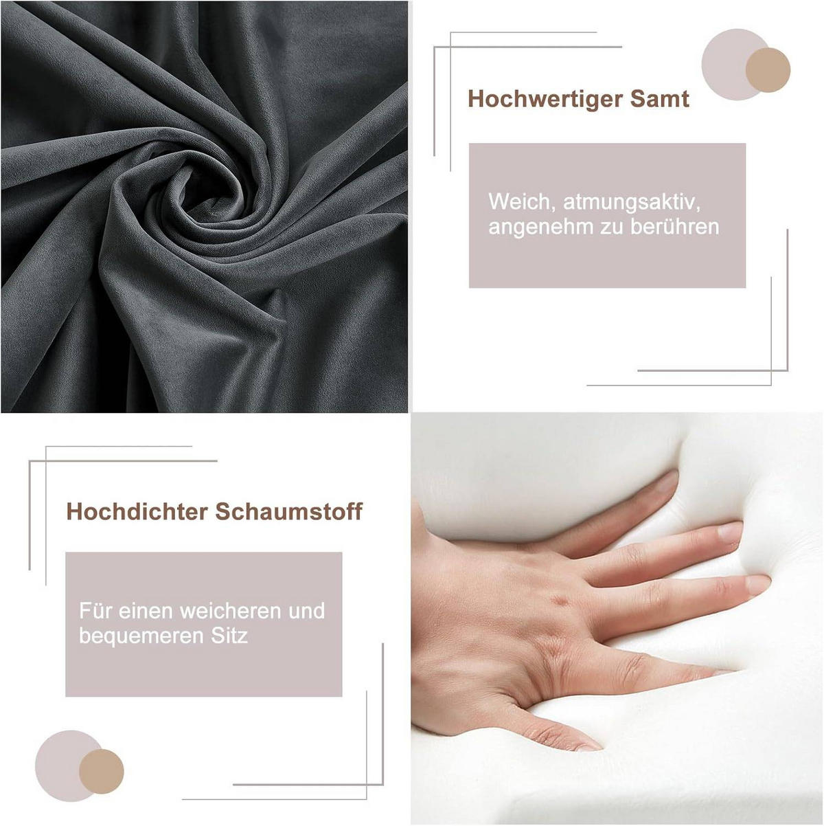 ESSZIMMERSTUHL 4er Set, mit Samtbezug, Dunkelgrau - Dunkelgrau/Schwarz, Textil/Metall (54/80/48cm) - Woltu