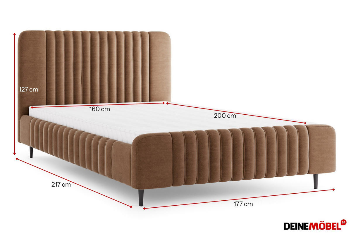 POLSTERBETT AURO 11 160/200 cm in Velours Braun - Braun, Holzwerkstoff (160/200cm) - Deine Möbel 24