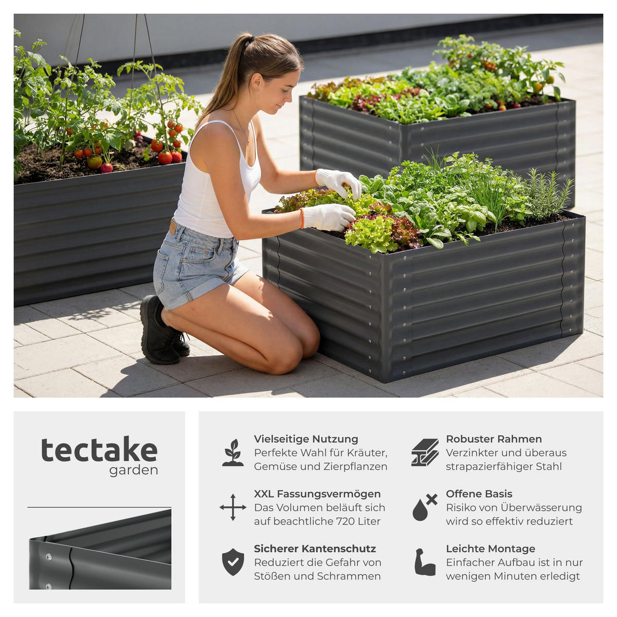 HOCHBEET Blomma, mit offenem Boden und abgerundeten Kanten, anthrazit - Anthrazit, Metall (100/62/120cm) - tectake