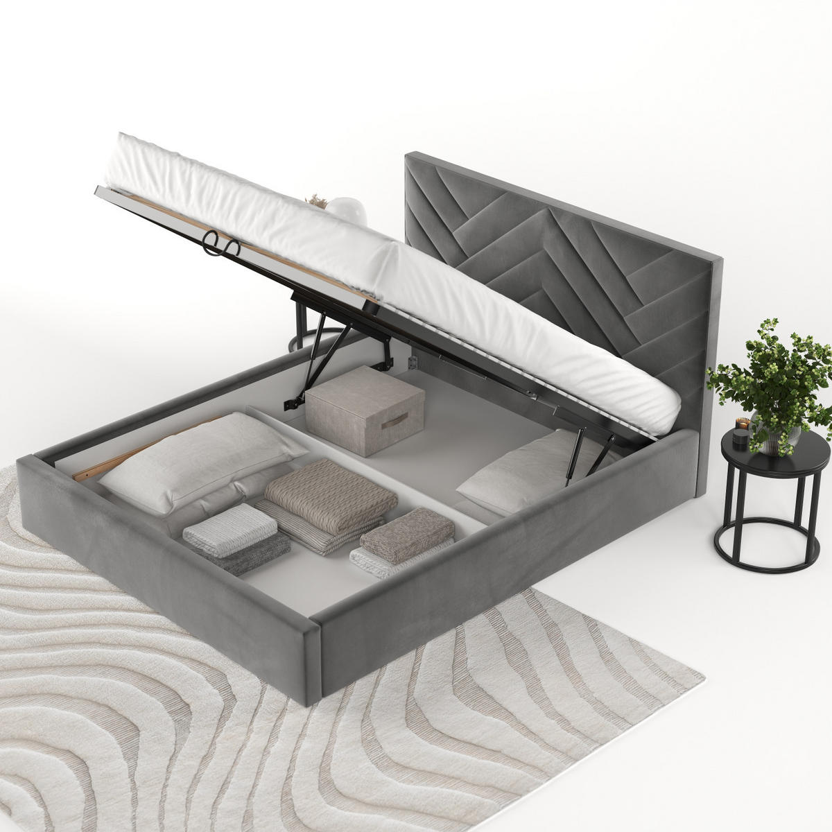 POLSTERBETT Arco 180/200 cm Grau im Kronos Stoff - Schwarz/Naturfarben, Holz/Holzwerkstoff (180/200cm) - AltaBeds