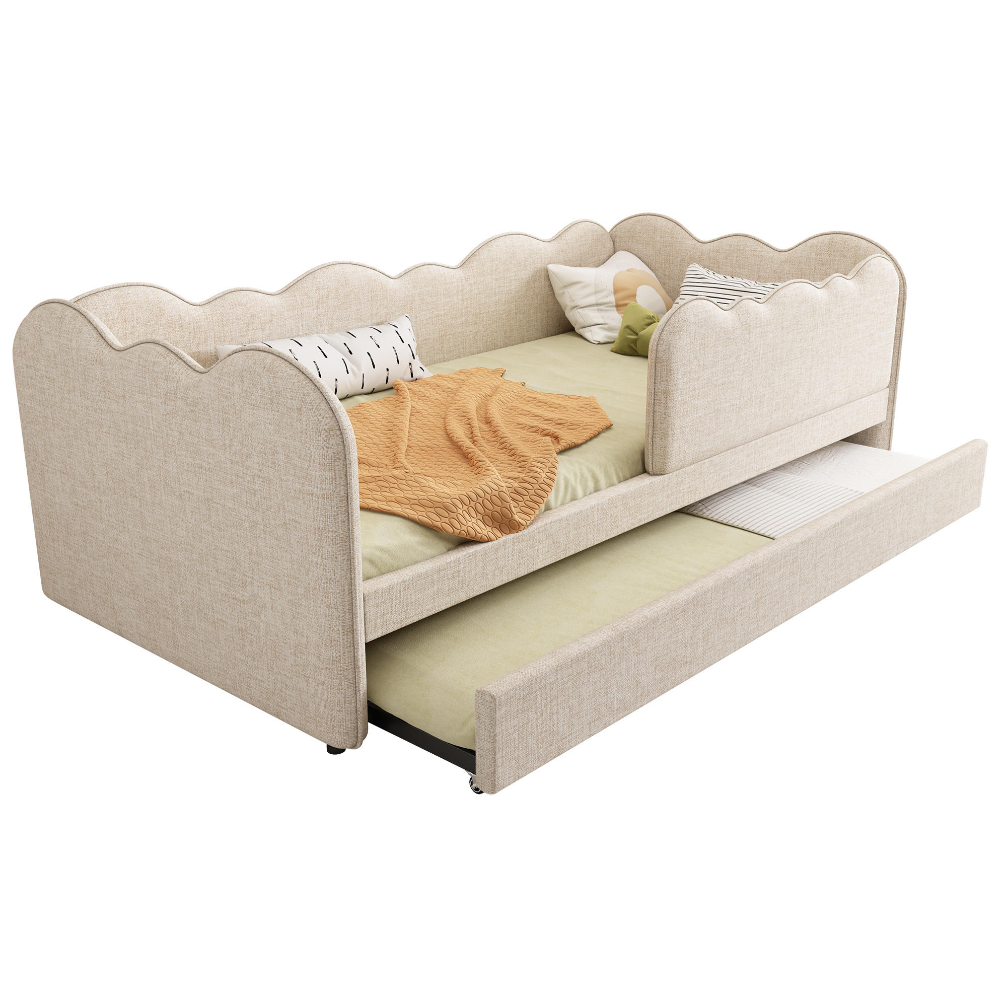 KINDERBETT 90/190 cm & 90/190 cm in Beige Leinen mit Ausziehbett - Beige, Holzwerkstoff/Textil (90/190cm) - WISHDOR