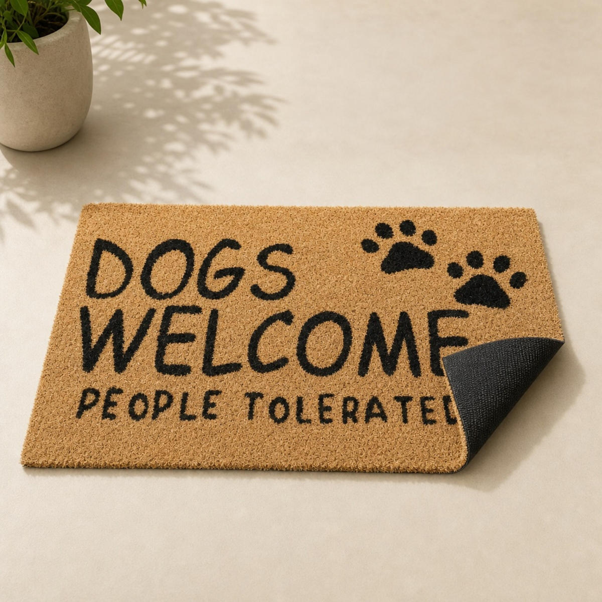 ROHOŽKA Přírodní Černá kokos Dogs Welcome 60x40 cm - béžová, textil/plast (60/40cm) - Relaxdays