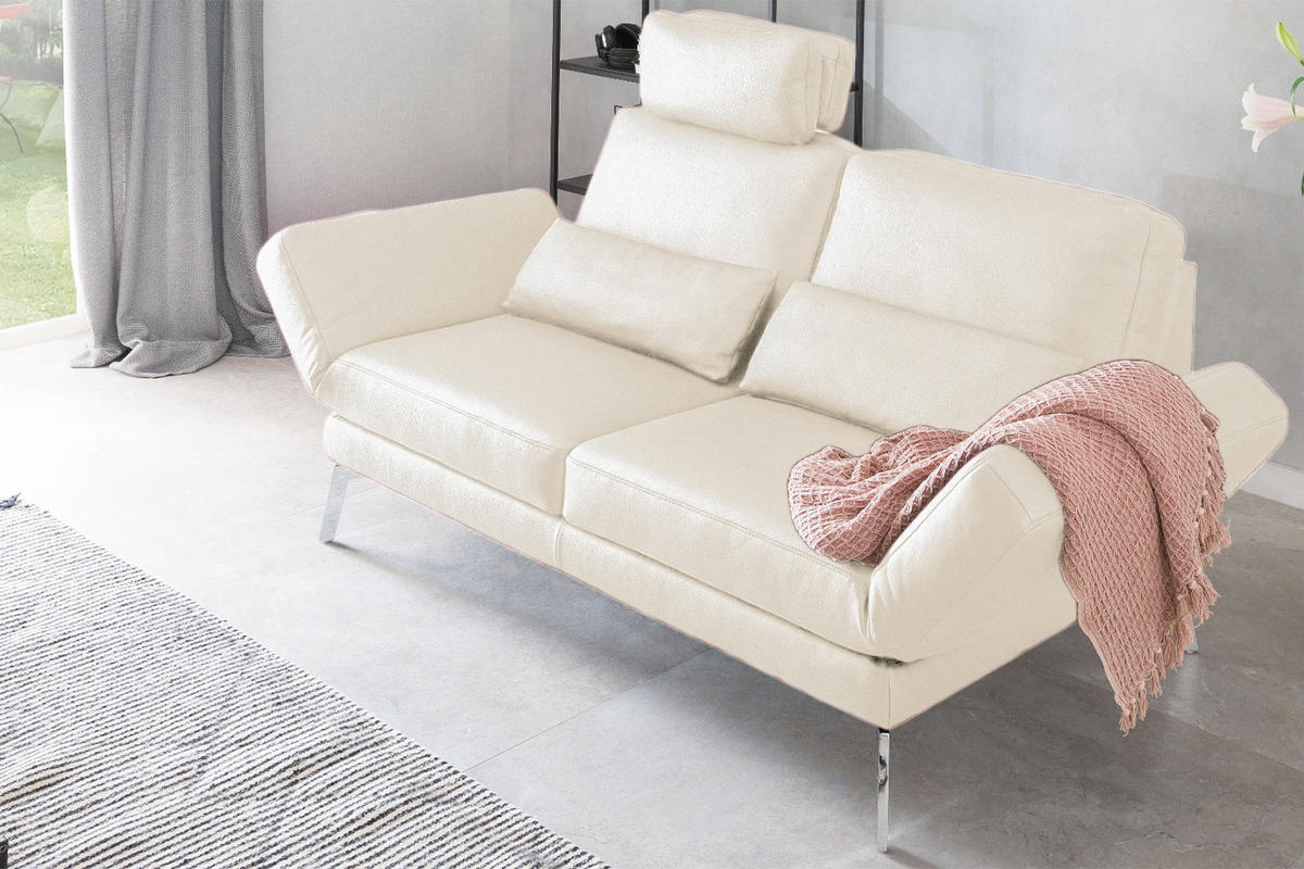 LEDERSOFA HURRICANE Weiß Leder - Silberfarben/Weiß, Leder (170/87/141cm) - KAWOLA