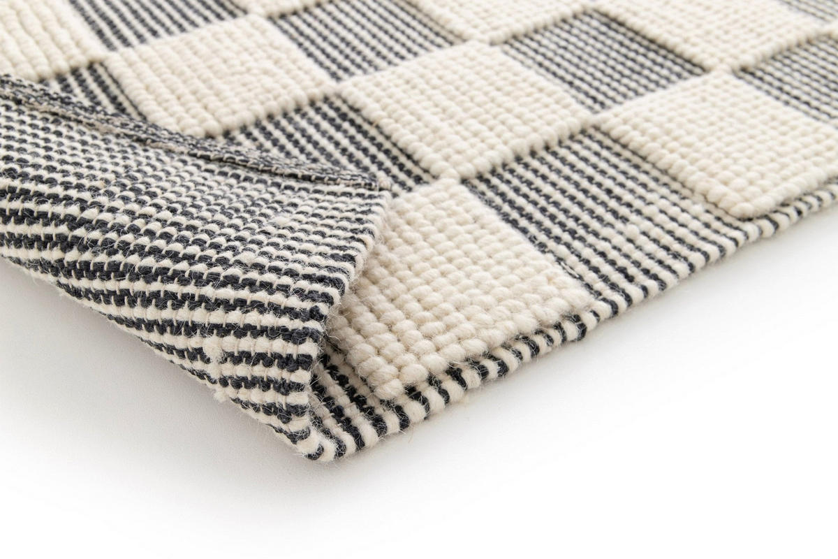 TEPPICH handgefertigt Baumwolle Wolle schwarz - Schwarz, Naturmaterialien (120/170cm) - AFK Living