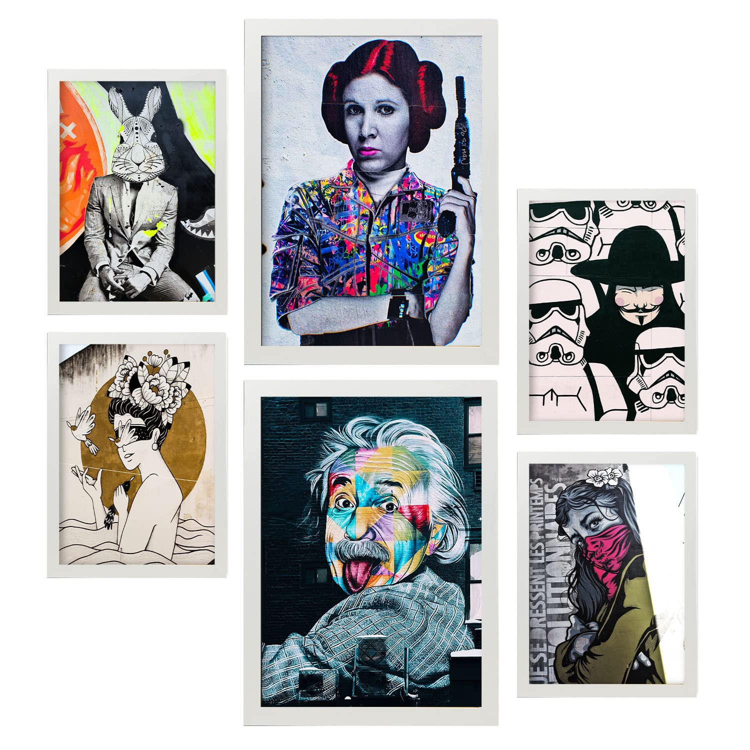 POSTER Set Mit 6 Straßenkunst A3 & A4 Weißer Rahmen - Weiß, Papier (29/3cm) - Nacnic